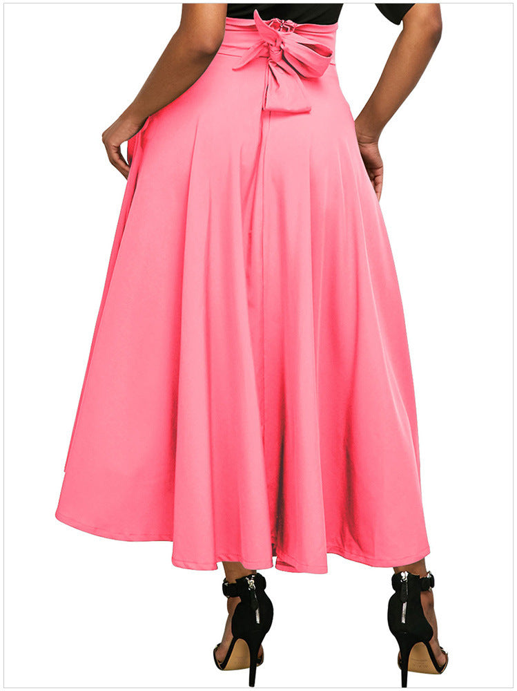 Women Fashion Casual Solid Color High Waist Pocket Pleated Skirt
