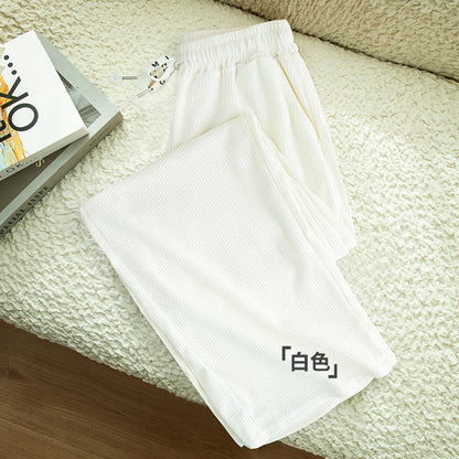 Women Loose Casual High Waist Solid Color Corduroy Wide-Leg Pants