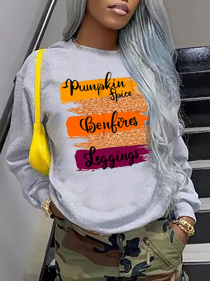 Sudadera informal holgada con estampado de letras y cuello redondo para mujer, de manga larga y talla grande