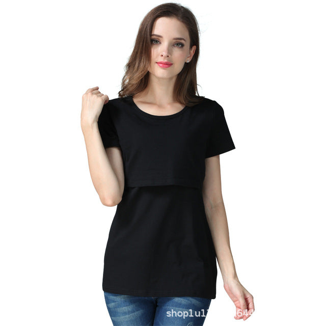 Camiseta de lactancia de color liso, informal, de manga corta, para embarazadas