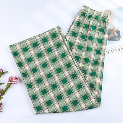 Women Edgy Summer High Waist Straight Plaid Loose Casual Wide Leg Pants
