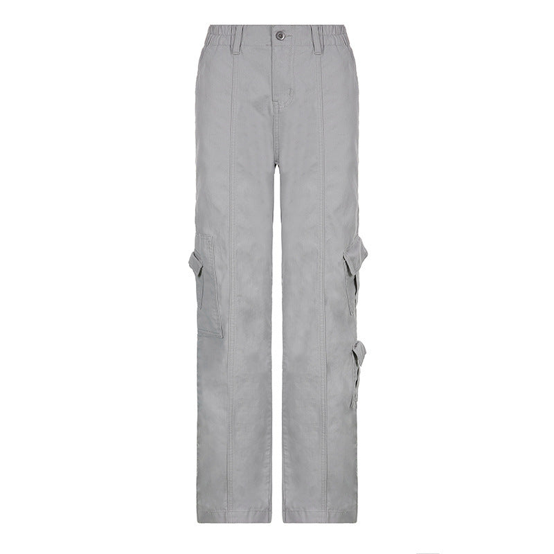 Pantalones cargo casuales de color sólido de moda urbana para mujer