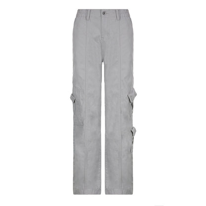 Pantalones cargo casuales de color sólido de moda urbana para mujer