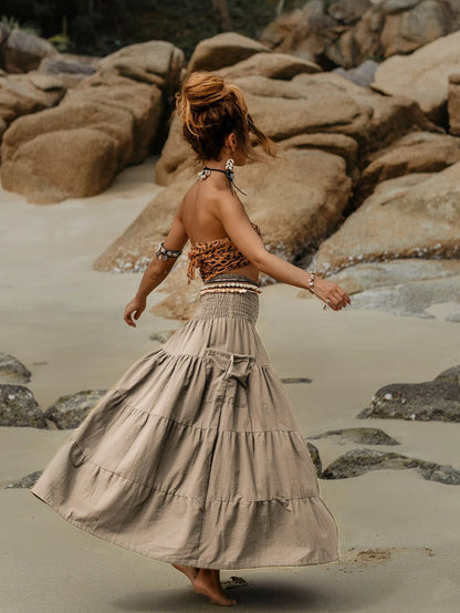 Women Casual Bohemian High Waist Loose Skirt