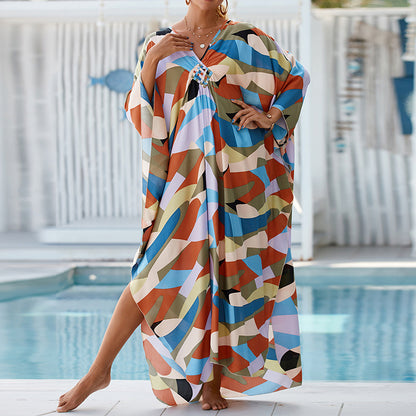Traje de baño de verano para mujer, informal, estampado, holgado, protector solar