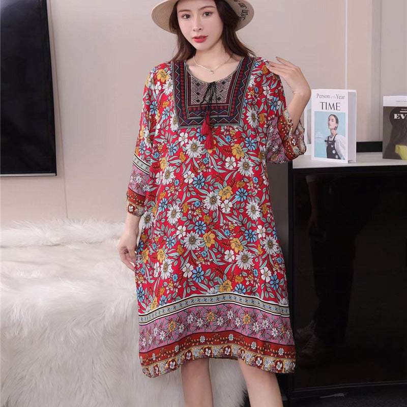 Vestido informal de manga larga con estampado étnico para mujer