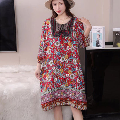 Vestido informal de manga larga con estampado étnico para mujer