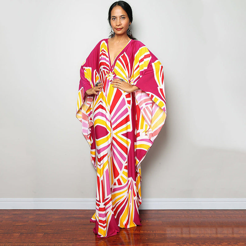 Traje de baño largo con estampado floral a rayas y protección solar para mujer
