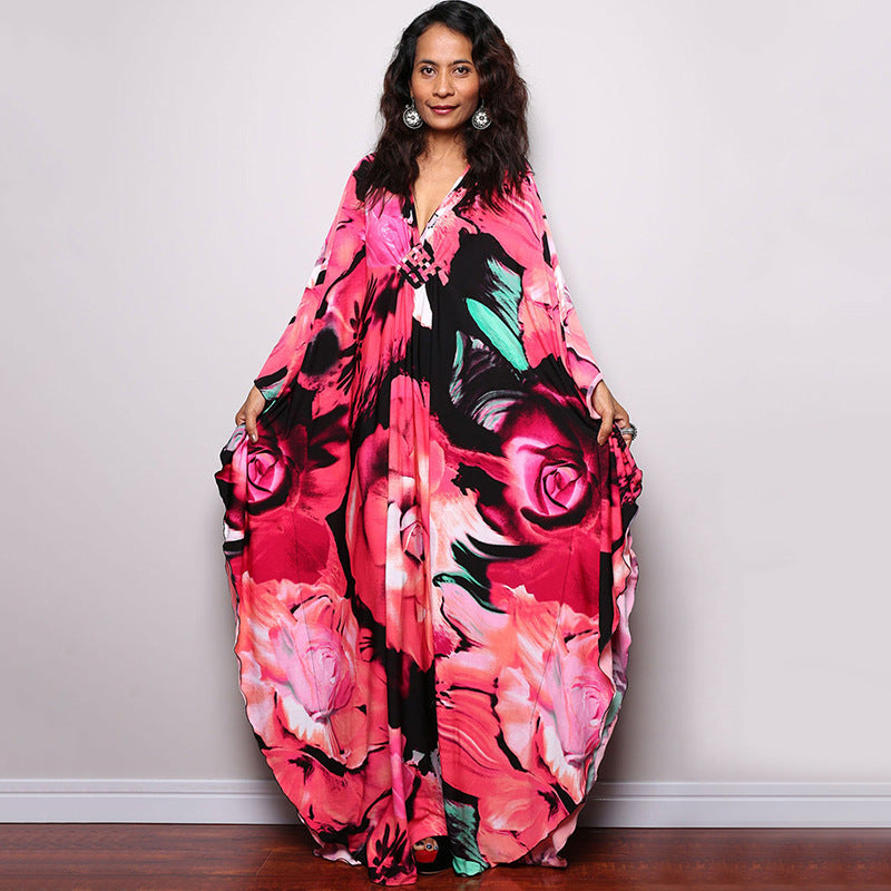 Traje de baño largo con estampado floral a rayas y protección solar para mujer