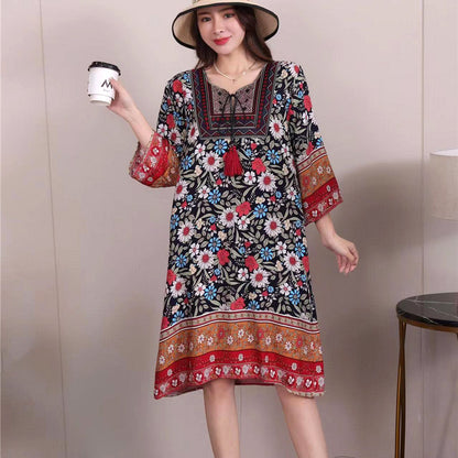 Vestido informal de manga larga con estampado étnico para mujer
