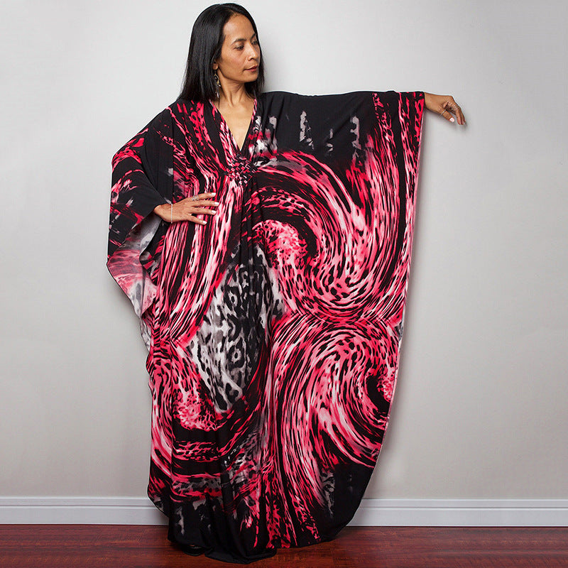Traje de baño largo con estampado floral a rayas y protección solar para mujer