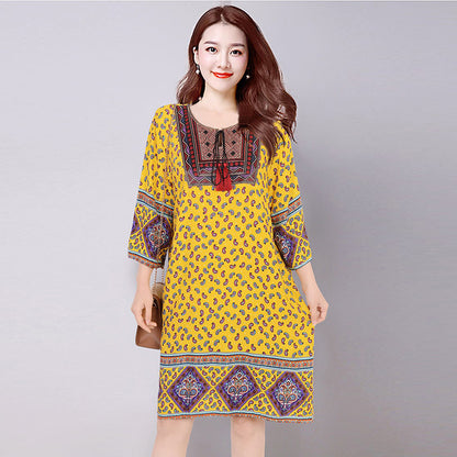 Vestido informal de manga larga con estampado étnico para mujer