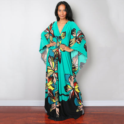 Polyester Printed Loose Woven Robe Vacation Casual Beach Bikini Coverup Women Loose Dress
