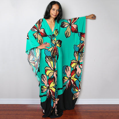 Traje de baño largo con estampado floral a rayas y protección solar para mujer