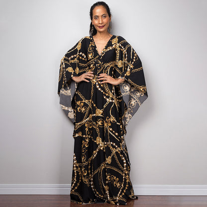 Traje de baño largo con estampado floral a rayas y protección solar para mujer