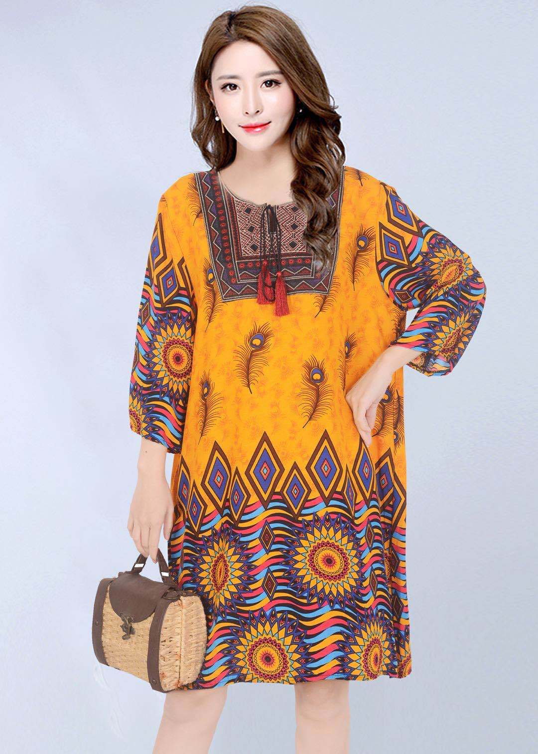 Vestido informal de manga larga con estampado étnico para mujer