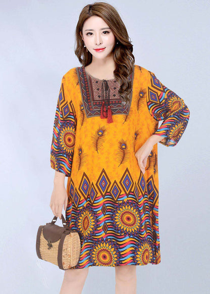 Vestido informal de manga larga con estampado étnico para mujer