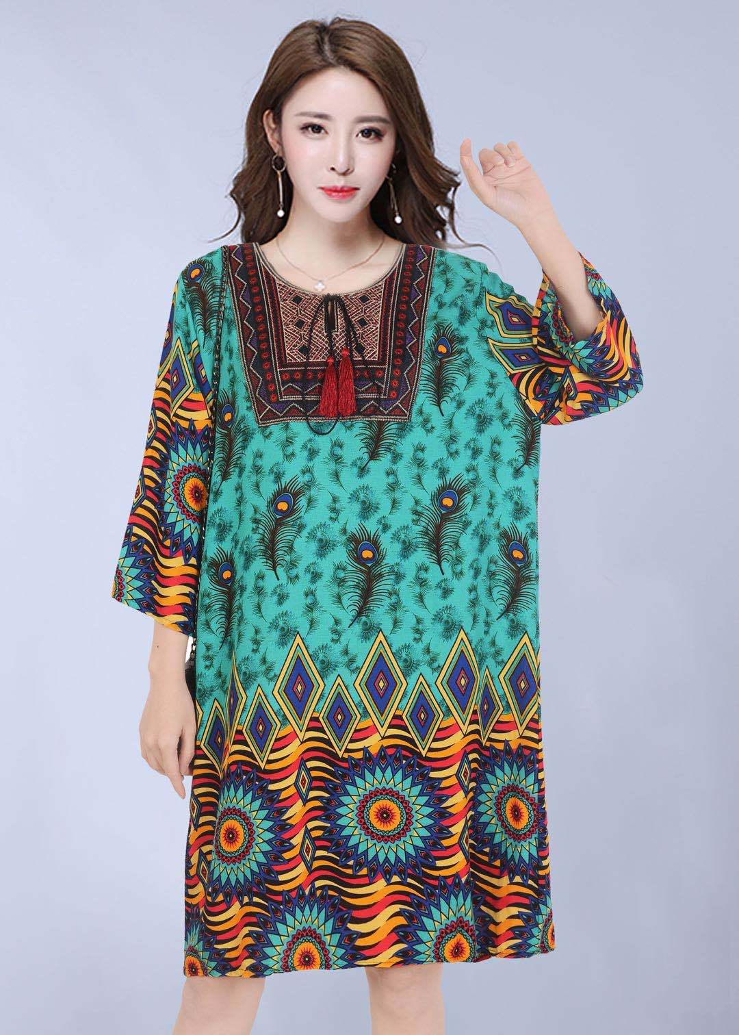 Vestido informal de manga larga con estampado étnico para mujer
