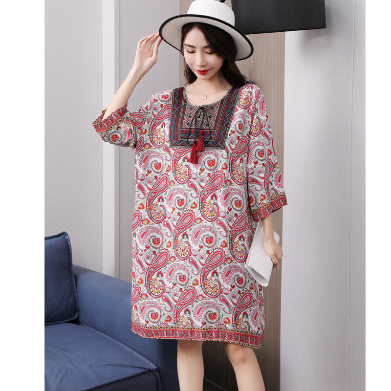 Vestido informal de manga larga con estampado étnico para mujer