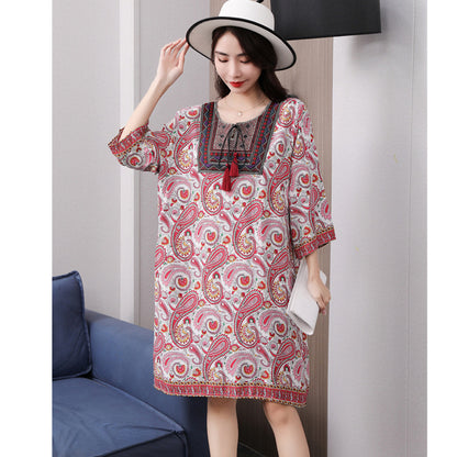 Vestido informal de manga larga con estampado étnico para mujer