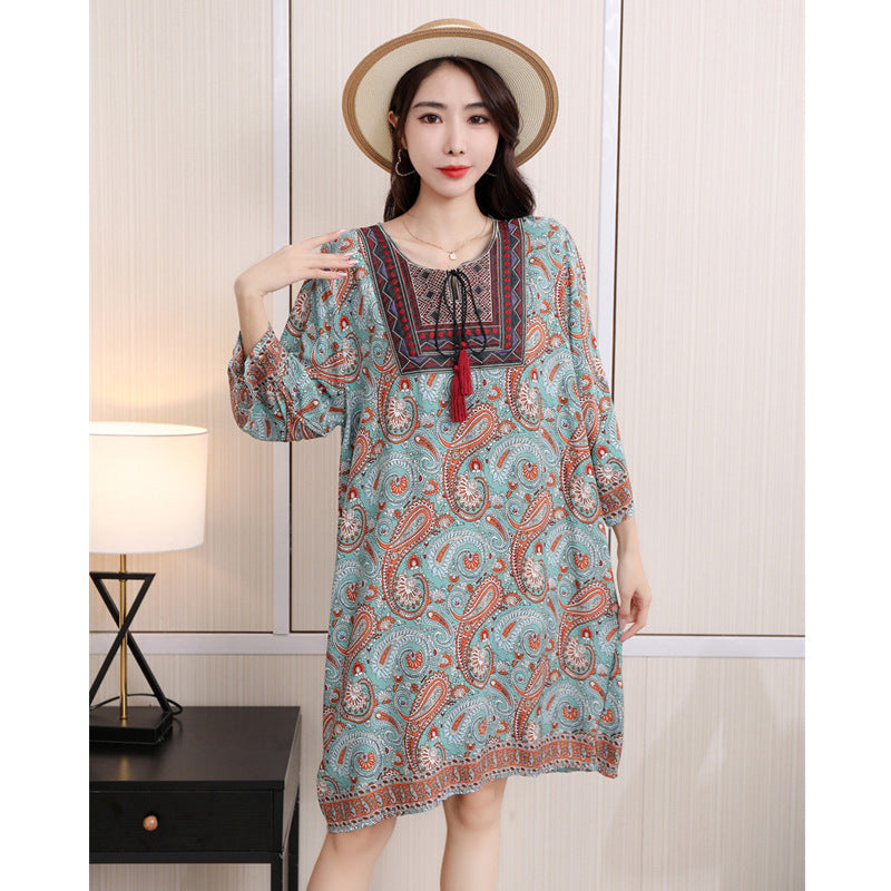 Vestido informal de manga larga con estampado étnico para mujer
