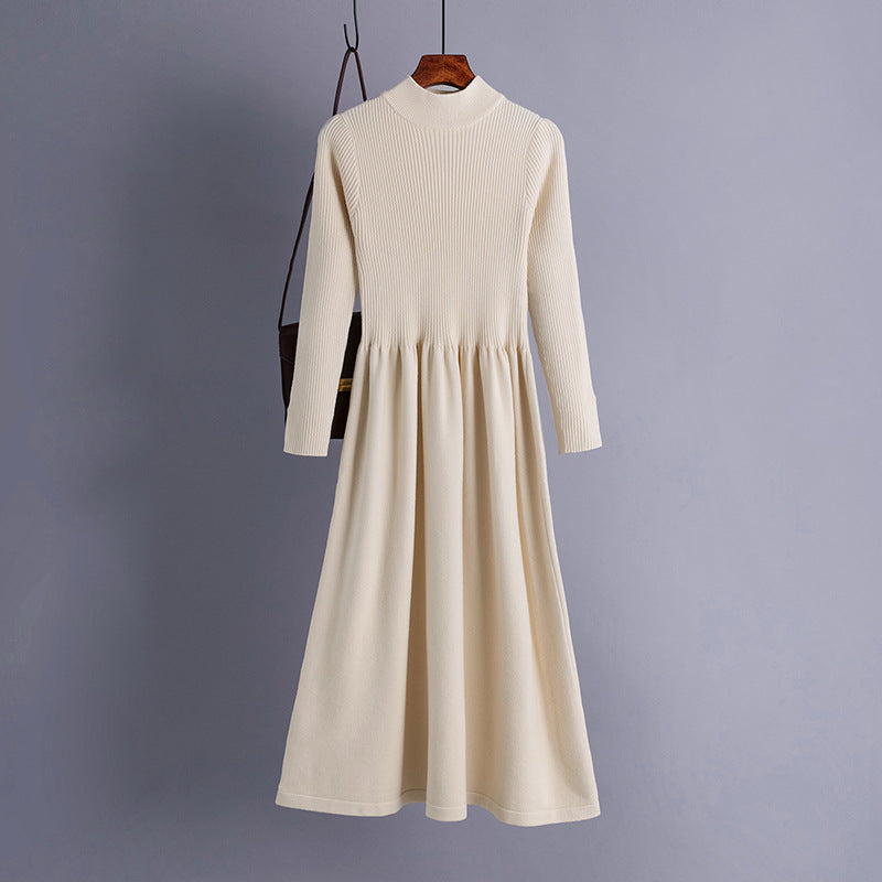 Vestido de punto de manga larga para mujer, informal, de otoño e invierno, en color liso