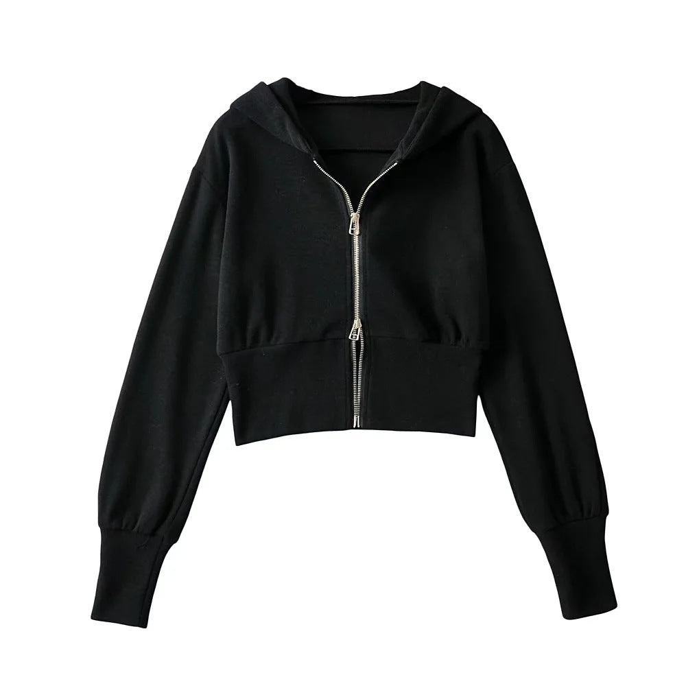 Sudadera con capucha de manga larga con cremallera doble holgada informal a la moda para mujer