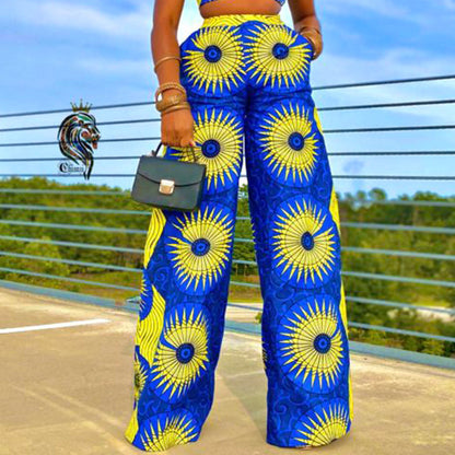 Women Printed High Waist Loose Casual Pants