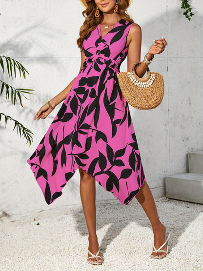 Women Casual Printed Sleeveless Irregular Dress