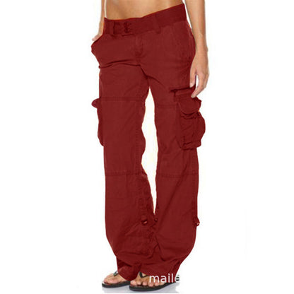 Women Fashion Casual Loose Pocket Wide-Legged Pants