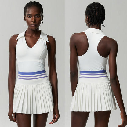 Conjunto de dos piezas para mujer, informal, con escote en V, sin mangas, deportivo, de tenis, con falda plisada y antideslizamiento