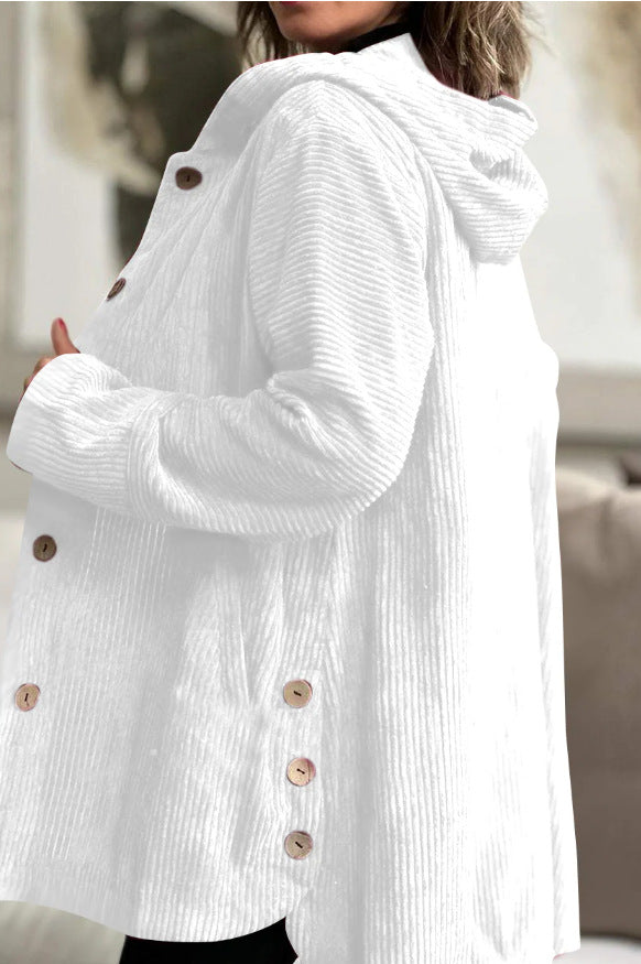 Chaqueta informal de pana holgada con capucha para mujer, otoño e invierno