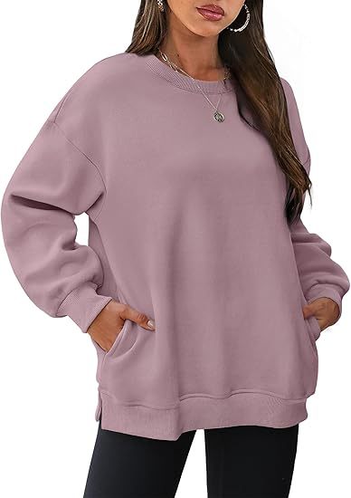 Sudadera informal de manga larga con cuello redondo y color liso para mujer