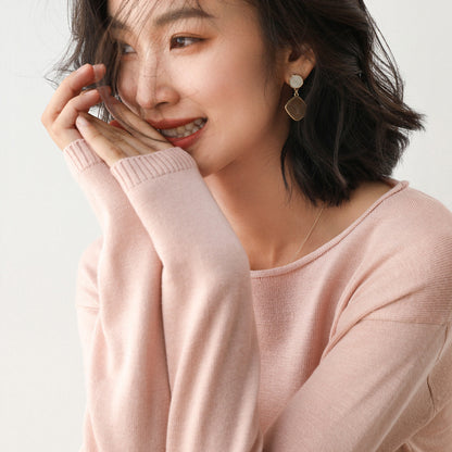 Women Fashion Casual Solid Color Round Neck V-Neck Long Sleeve Sweater