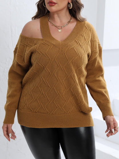 Suéter de punto informal para mujer, talla grande, para invierno y otoño, color liso, con hombros descubiertos