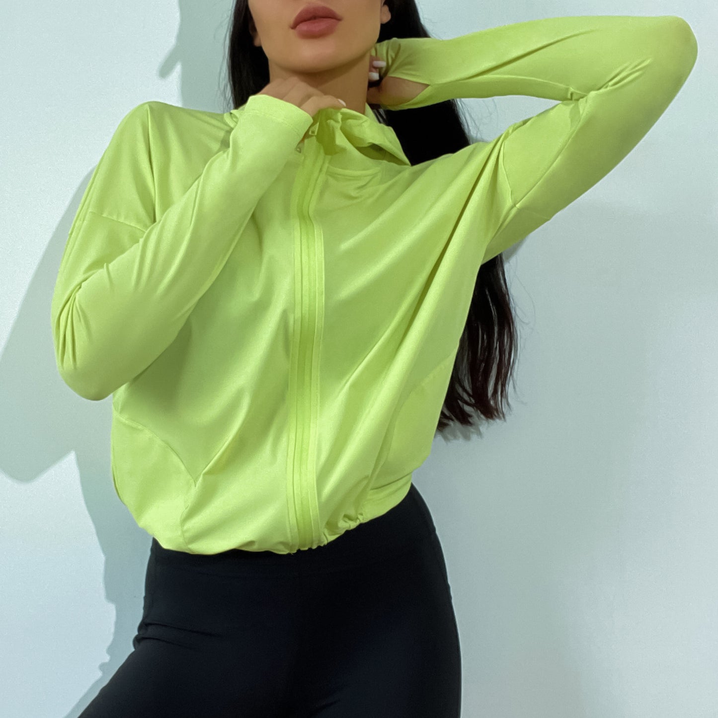Top deportivo informal de manga larga de color liso para mujer, resistente a los rayos UV
