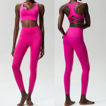 Conjunto de dos piezas deportivo informal de color liso para mujer, de secado rápido, con top y pantalones ajustados