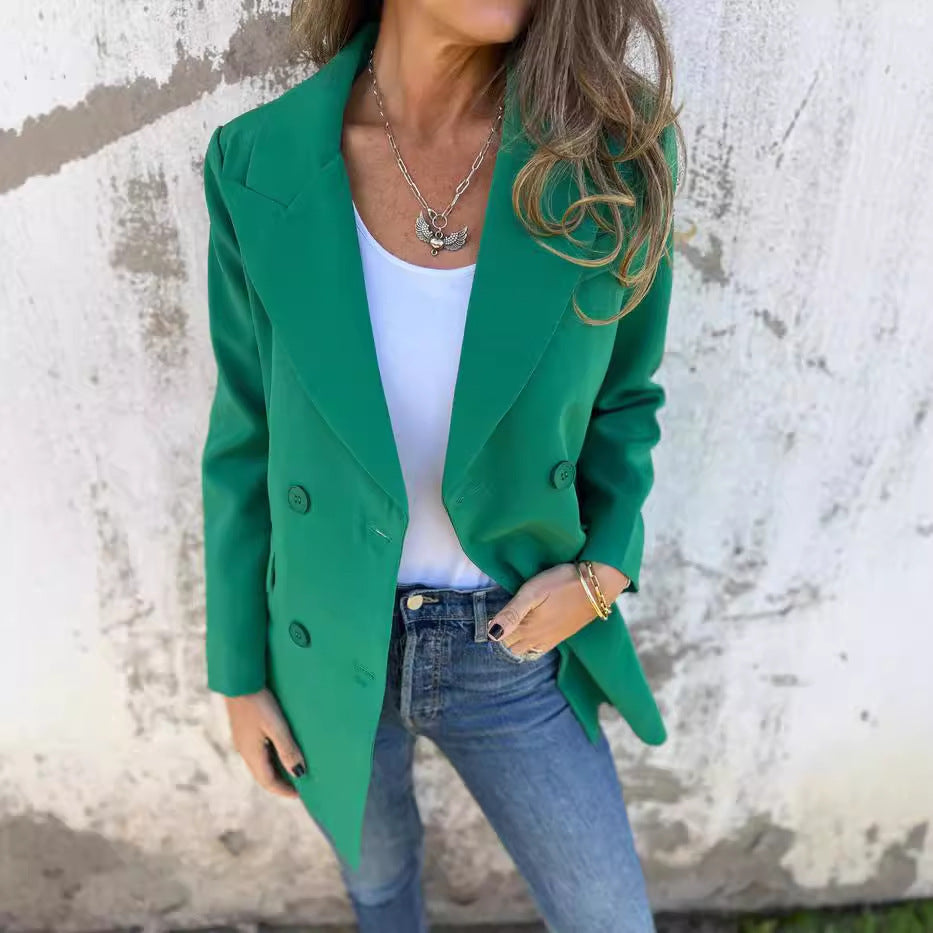 Chaqueta blazer informal de manga larga con solapa de color liso a la moda para mujer