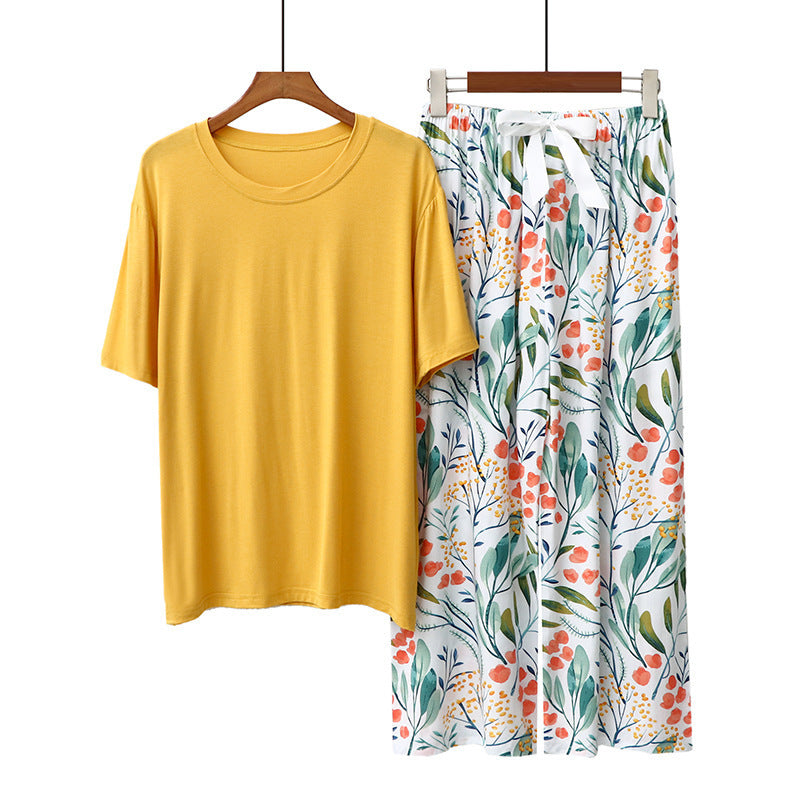Conjunto de pijama informal de manga corta con top y pantalón para mujer