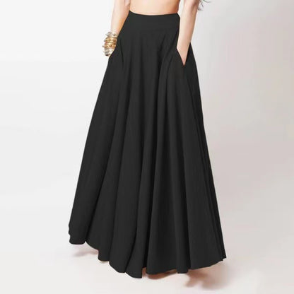 Women Casual Solid Color Loose Pleated High Waist Skirts