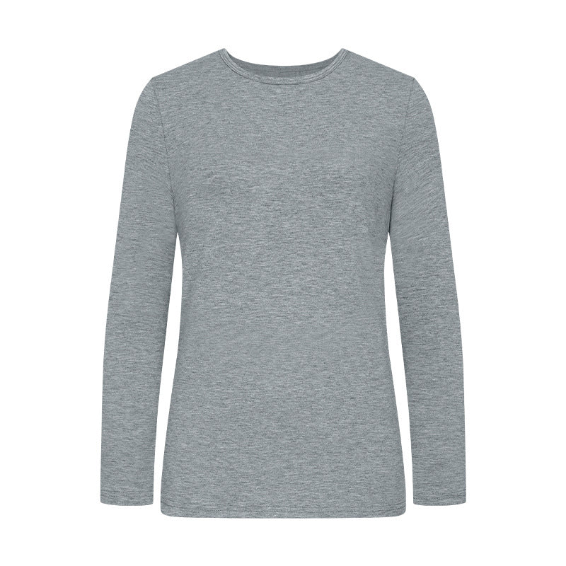 Camiseta de manga larga con cuello redondo, color liso, informal y sencilla para mujer