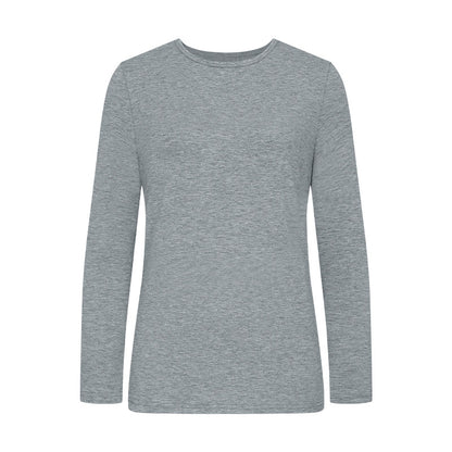 Camiseta de manga larga con cuello redondo, color liso, informal y sencilla para mujer