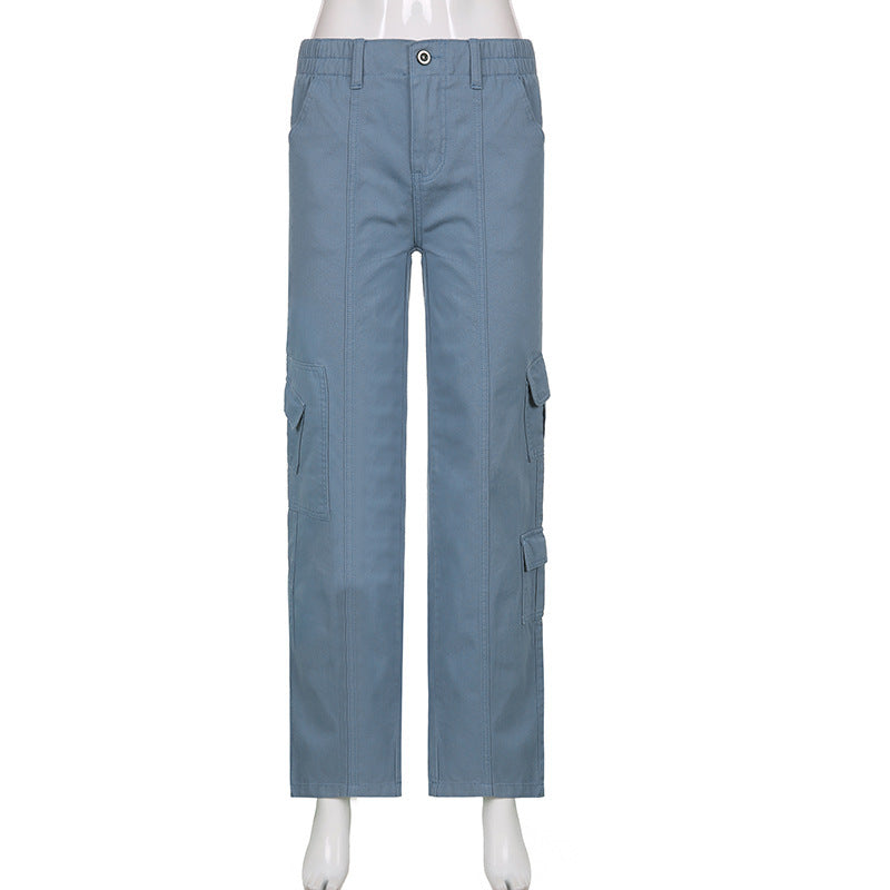 Pantalones cargo casuales de color sólido de moda urbana para mujer