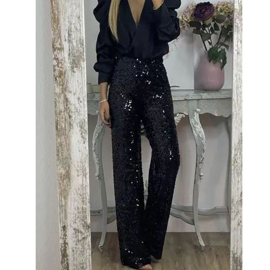Women Fashion Party Sequins Casual Slim Stretch Multicolor Flared Pants