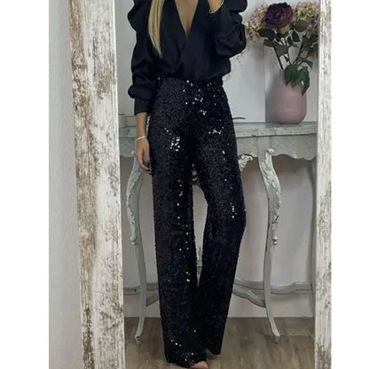 Women Fashion Party Sequins Casual Slim Stretch Multicolor Flared Pants
