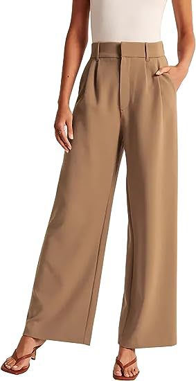 Women Fashion Casual Solid Color High Waist Wide Leg Pants
