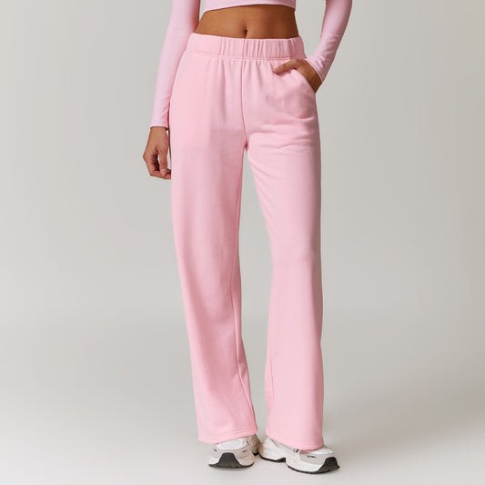 Pantalones deportivos casuales de cintura alta con bolsillos y color sólido a la moda para mujer