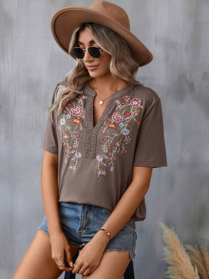 Blusas casuales con bordado de encaje para mujer