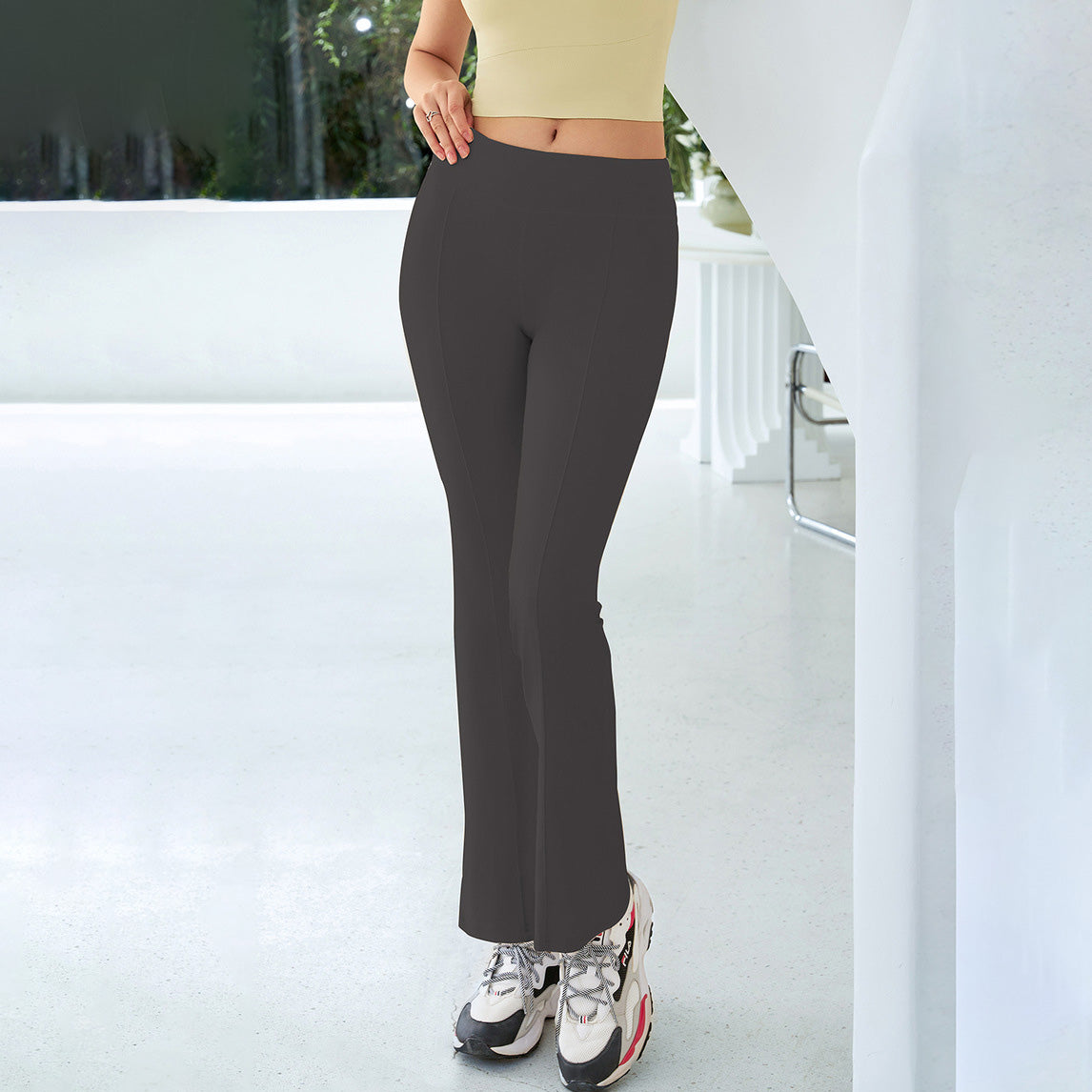Women Fashion Casual Solid Color High Waist Yoga Sports Pants