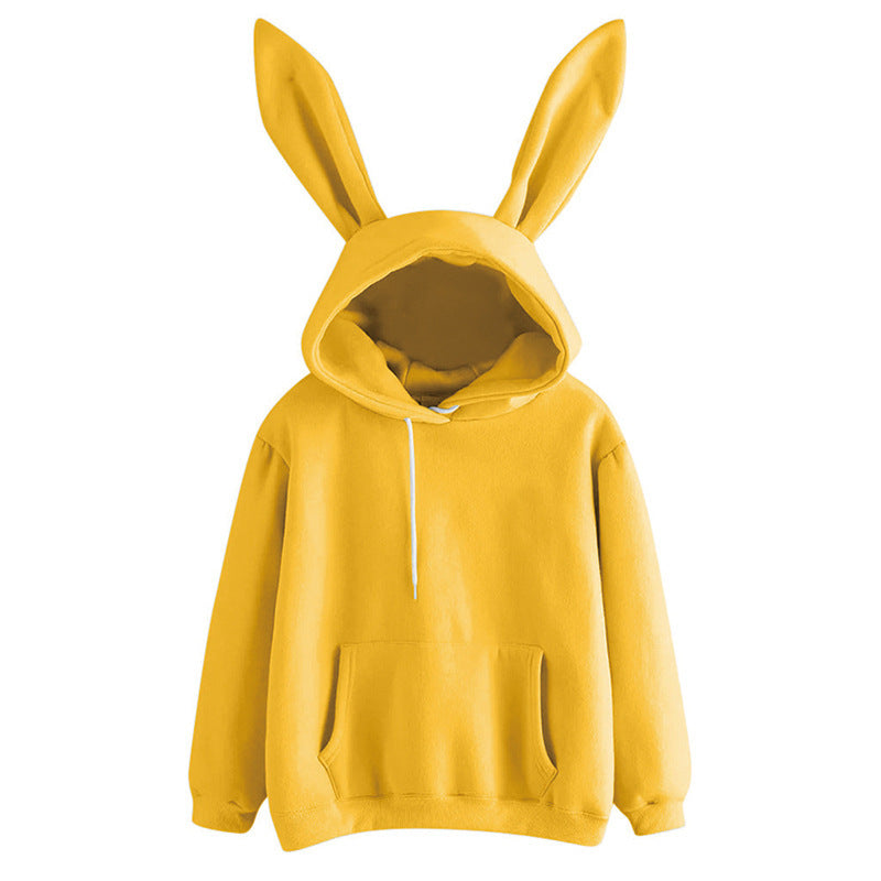 Autumn Winter Women Casual Solid Color Long Sleeve Rabbit Ears Blank Hoodies